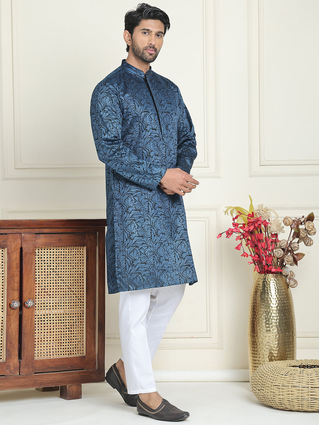 Embroidered & Sequins Straight Kurta with Pyjamas ( JOKP P 5205 Peacock )