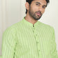 Men's Cotton Striped Kurta Pyjama Set ( JOKP P 5207 Green )