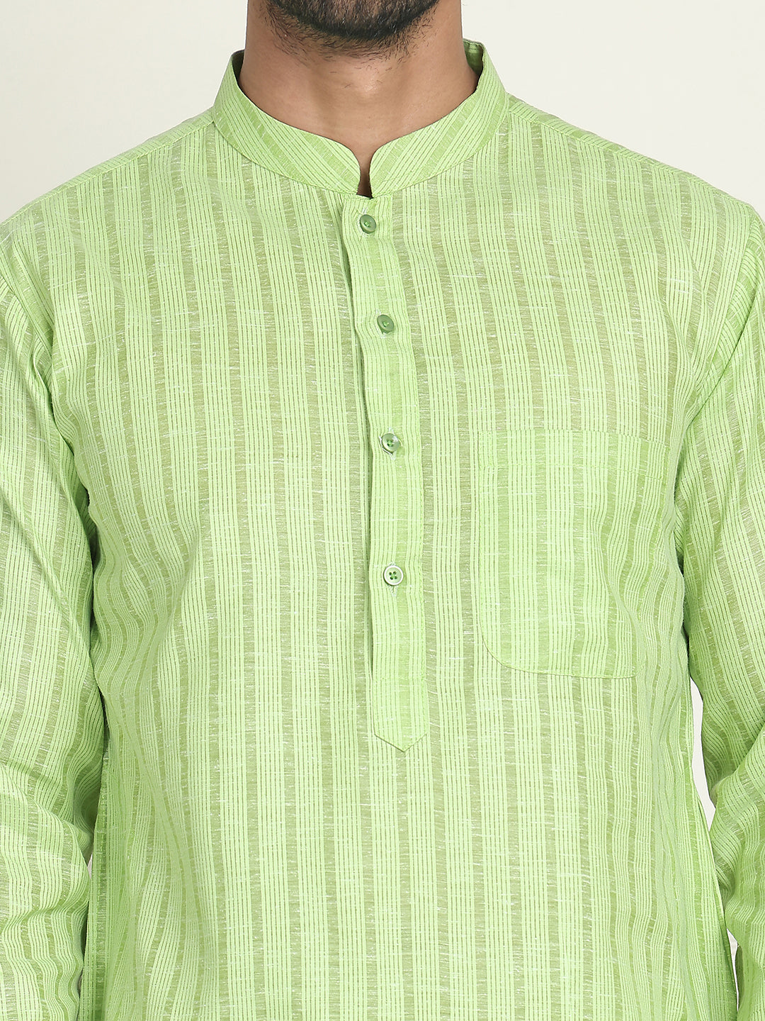 Men's Cotton Striped Kurta Pyjama Set ( JOKP P 5207 Green )