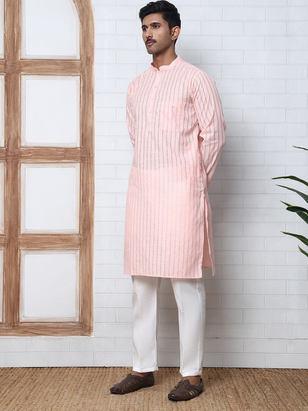 Men's Cotton Striped Kurta Pyjama Set ( JOKP P 5207 P 5207Peach ) [FF] [R-2-3]