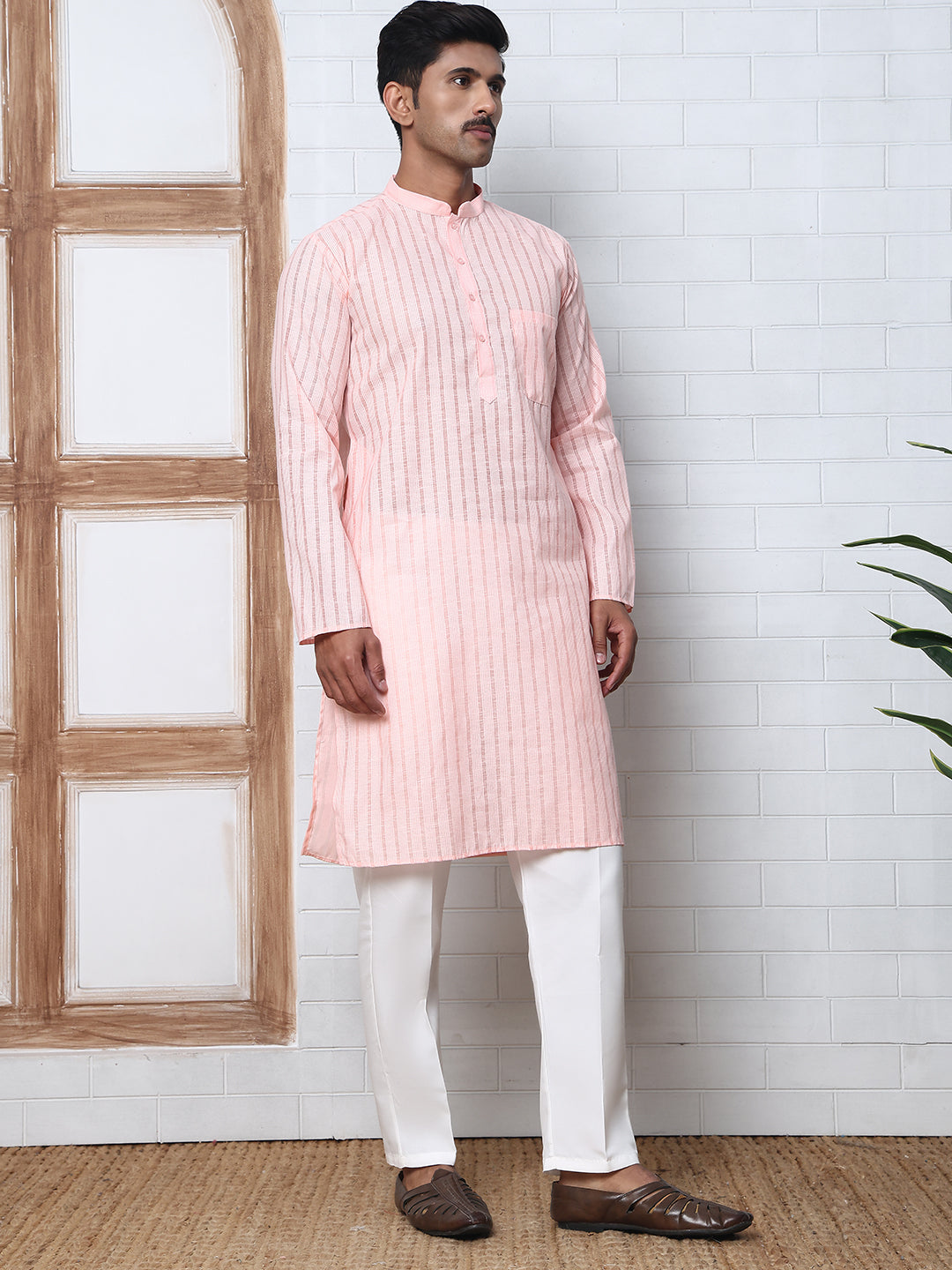 Men's Cotton Striped Kurta Pyjama Set ( JOKP P 5207 P 5207Peach ) [FF] [R-2-3]