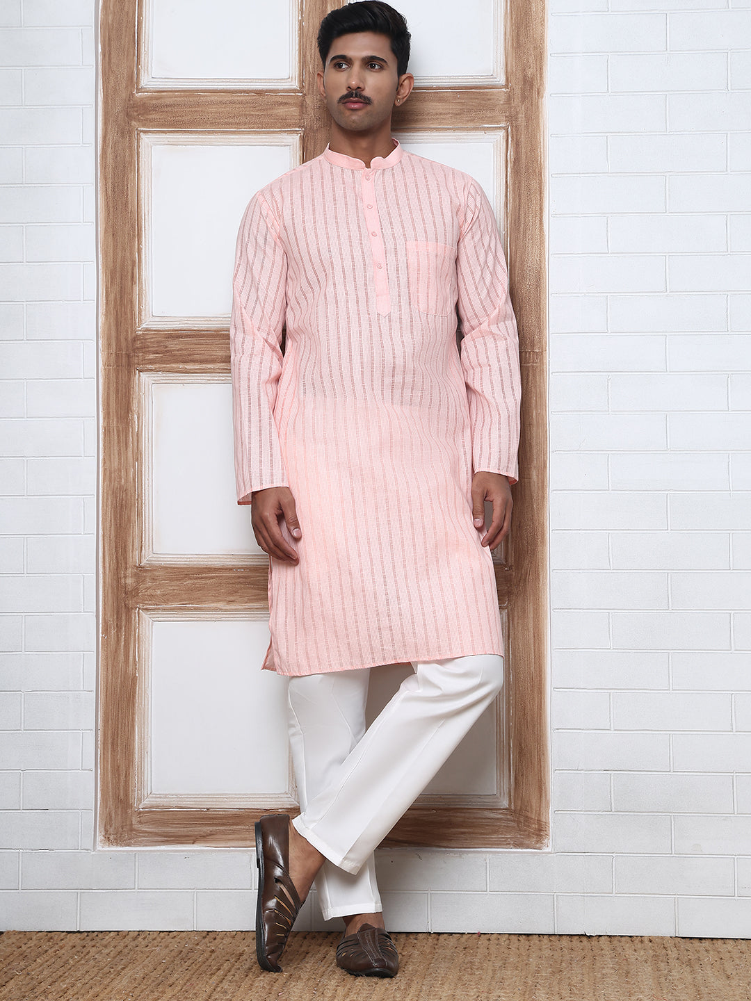 Men's Cotton Striped Kurta Pyjama Set ( JOKP P 5207 P 5207Peach ) [FF] [R-2-3]