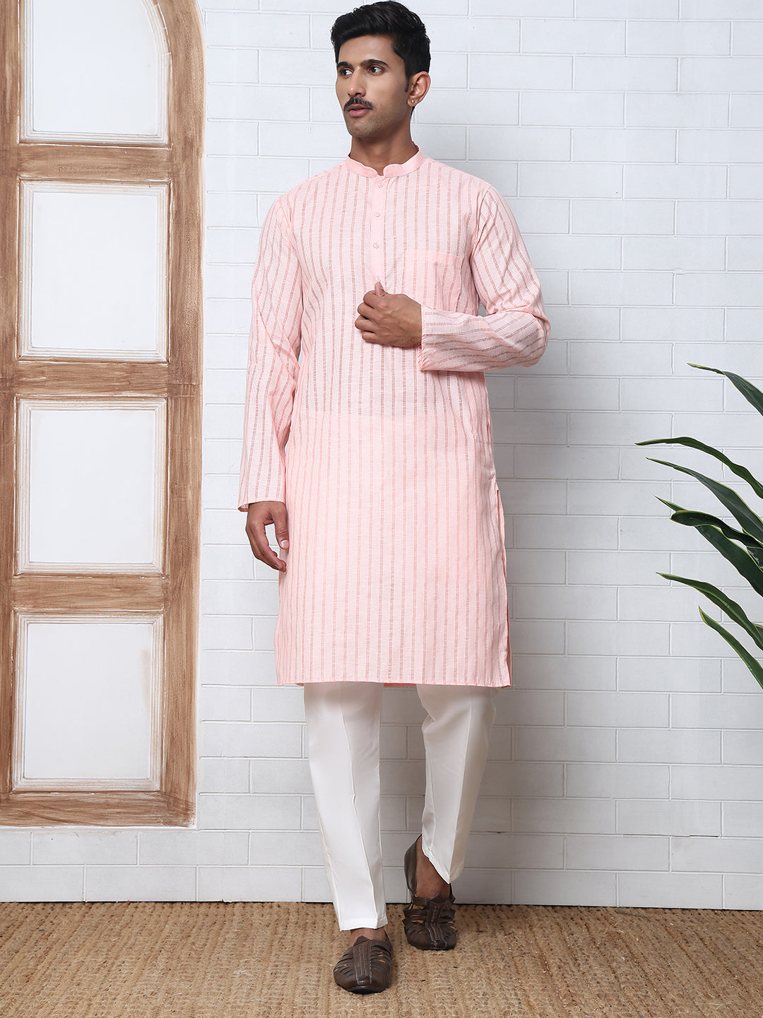 Men's Cotton Striped Kurta Pyjama Set ( JOKP P 5207 P 5207Peach ) [FF] [R-2-3]