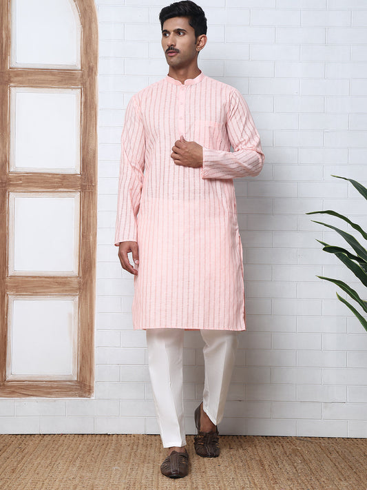 Men's Cotton Striped Kurta Pyjama Set ( JOKP P 5207 P 5207Peach ) [FF] [R-2-3]