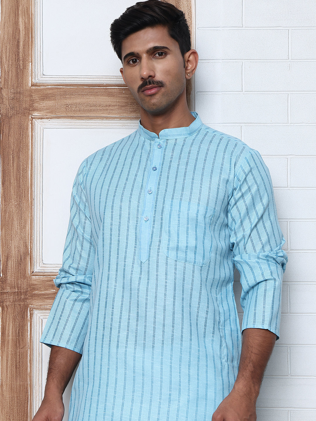 Men's Cotton Striped Kurta Pyjama Set ( JOKP P 5207 P 5207Sky ) [FF] [R-2-3]