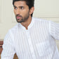 Men's Cotton Striped Kurta Pyjama Set ( JOKP P 5207 White )