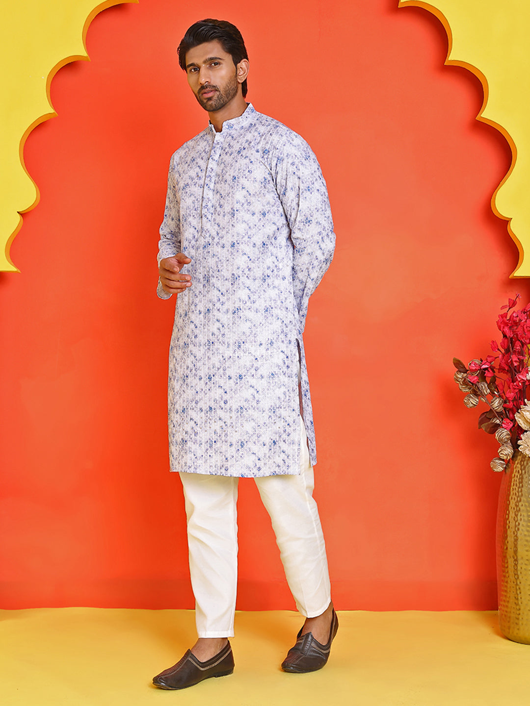 Sequin Embroidered Pure Cotton Kurta with Pyjamas ( JOKP P 5208 Blue )