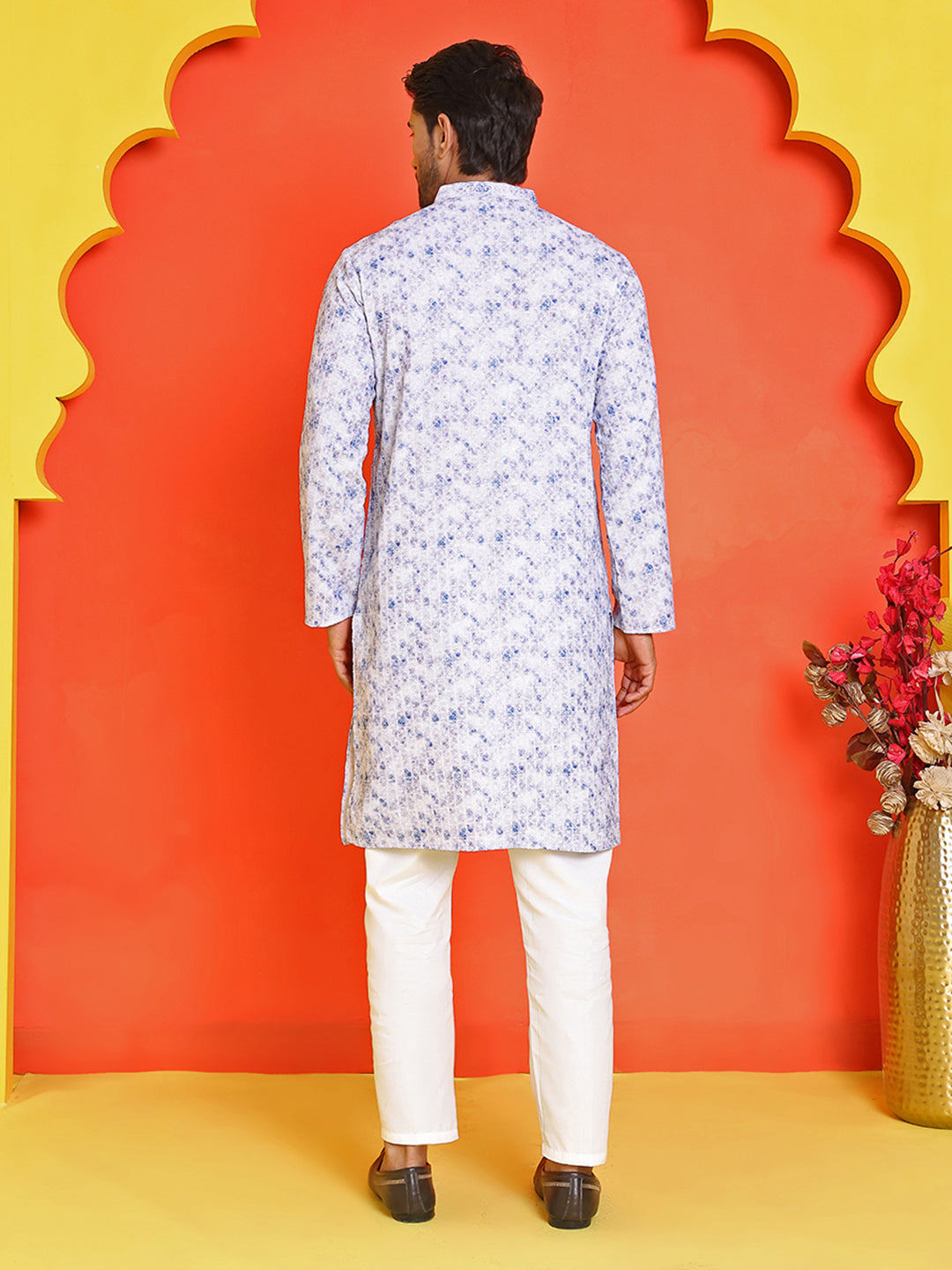 Sequin Embroidered Pure Cotton Kurta with Pyjamas ( JOKP P 5208 Blue )