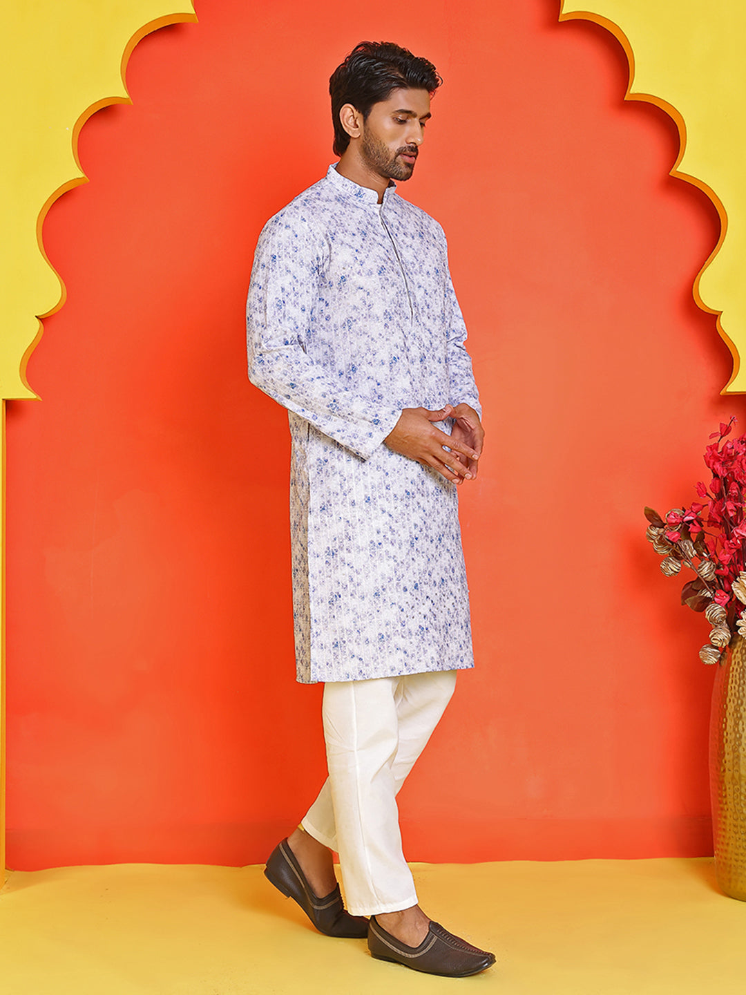 Sequin Embroidered Pure Cotton Kurta with Pyjamas ( JOKP P 5208 Blue )