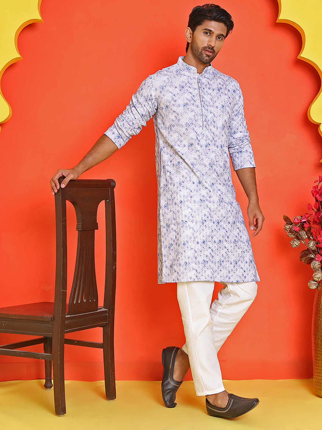 Sequin Embroidered Pure Cotton Kurta with Pyjamas ( JOKP P 5208 Blue )