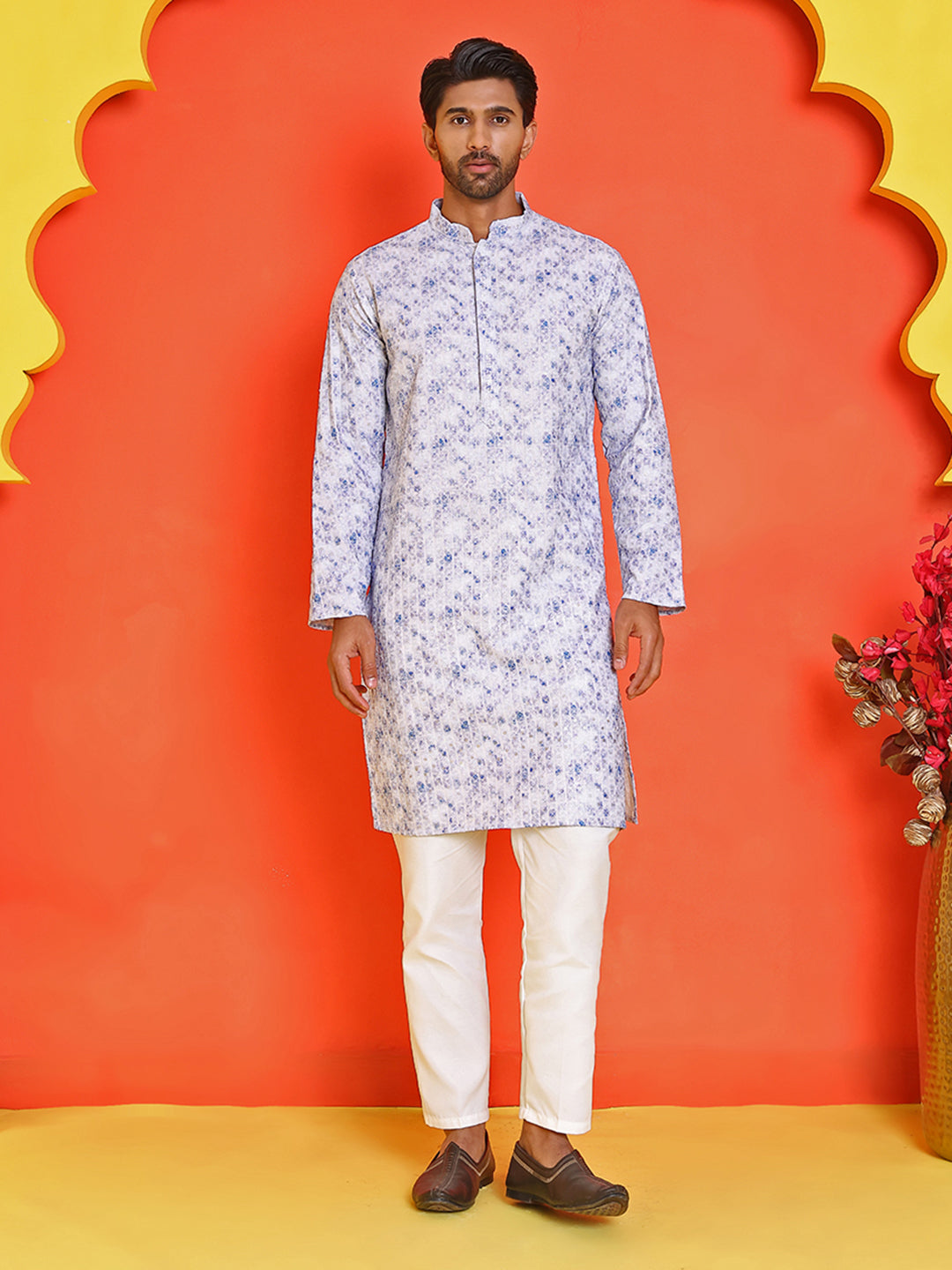 Sequin Embroidered Pure Cotton Kurta with Pyjamas ( JOKP P 5208 Blue )