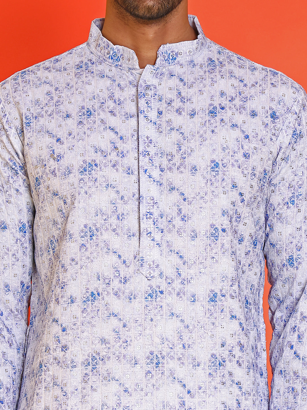 Sequin Embroidered Pure Cotton Kurta with Pyjamas ( JOKP P 5208 Blue )
