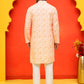Sequin Embroidered Pure Cotton Kurta with Pyjamas ( JOKP P 5208 Orange ) [FF] [I-1-4]