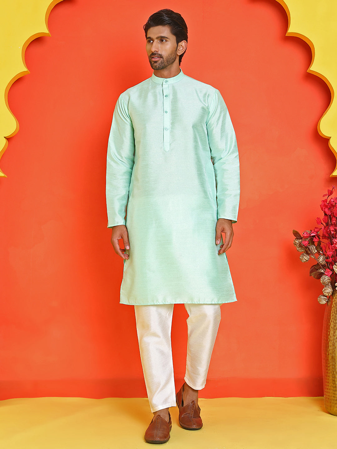 Solid Silk Kurta with Pyjamas ( JOKP P 5209 Green )