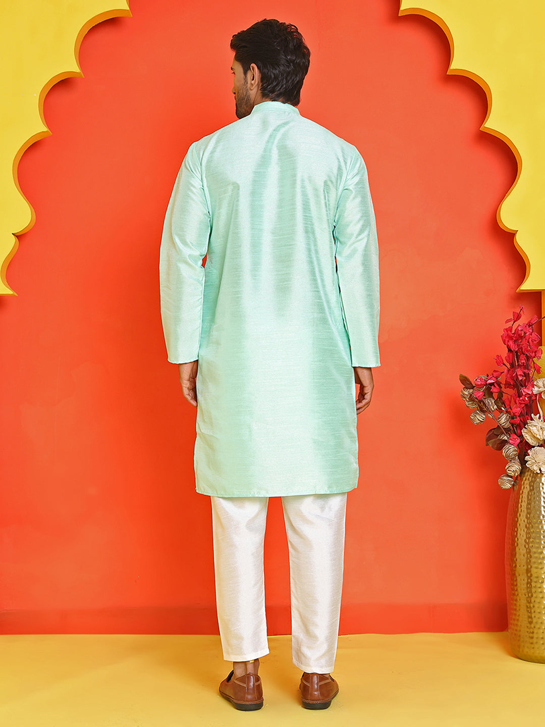 Solid Silk Kurta with Pyjamas ( JOKP P 5209 Green )