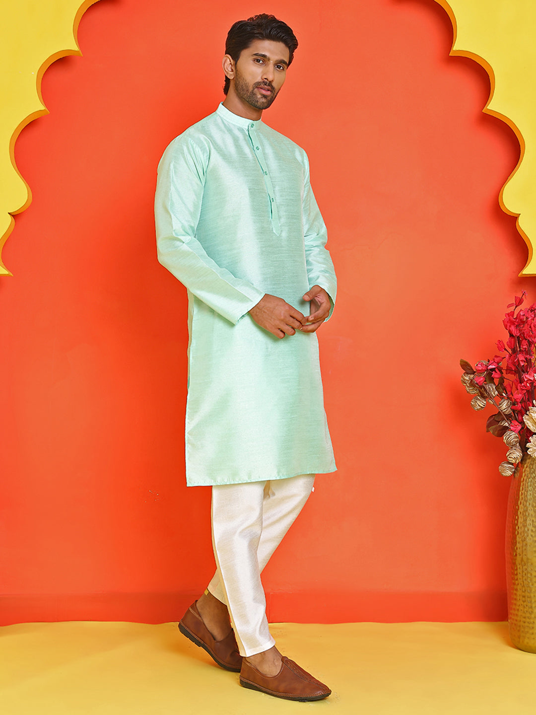 Solid Silk Kurta with Pyjamas ( JOKP P 5209 Green )