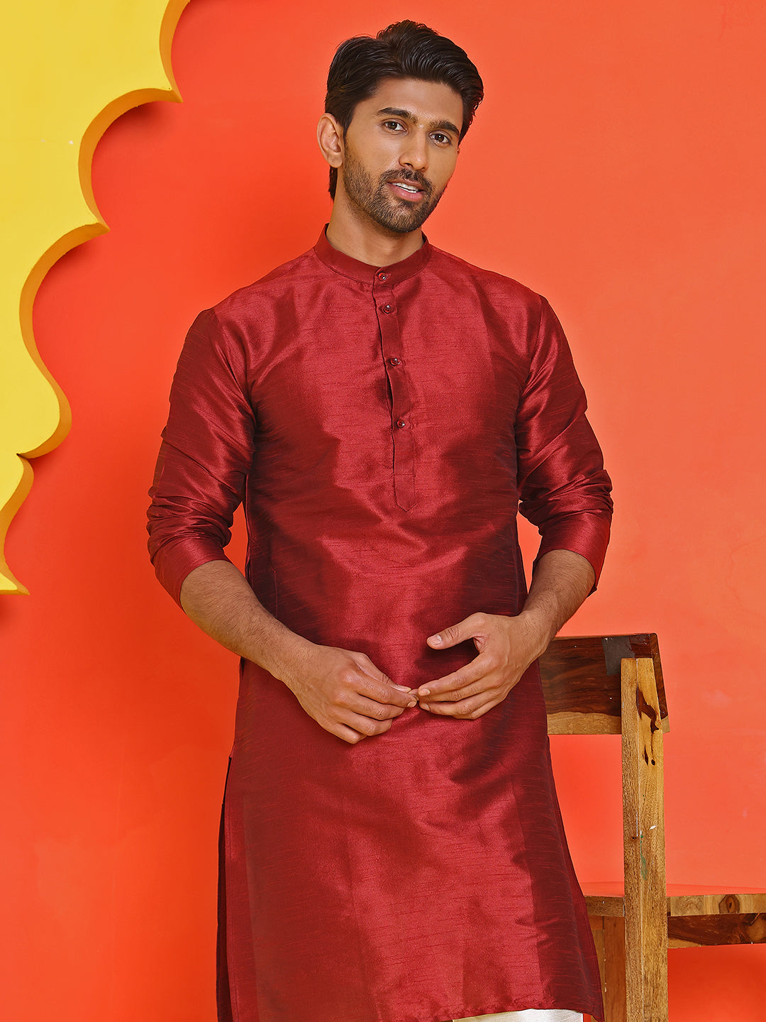 Solid Silk Kurta with Pyjamas ( JOKP P 5209 Maroon )