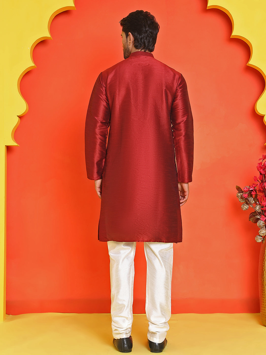 Solid Silk Kurta with Pyjamas ( JOKP P 5209 Maroon )