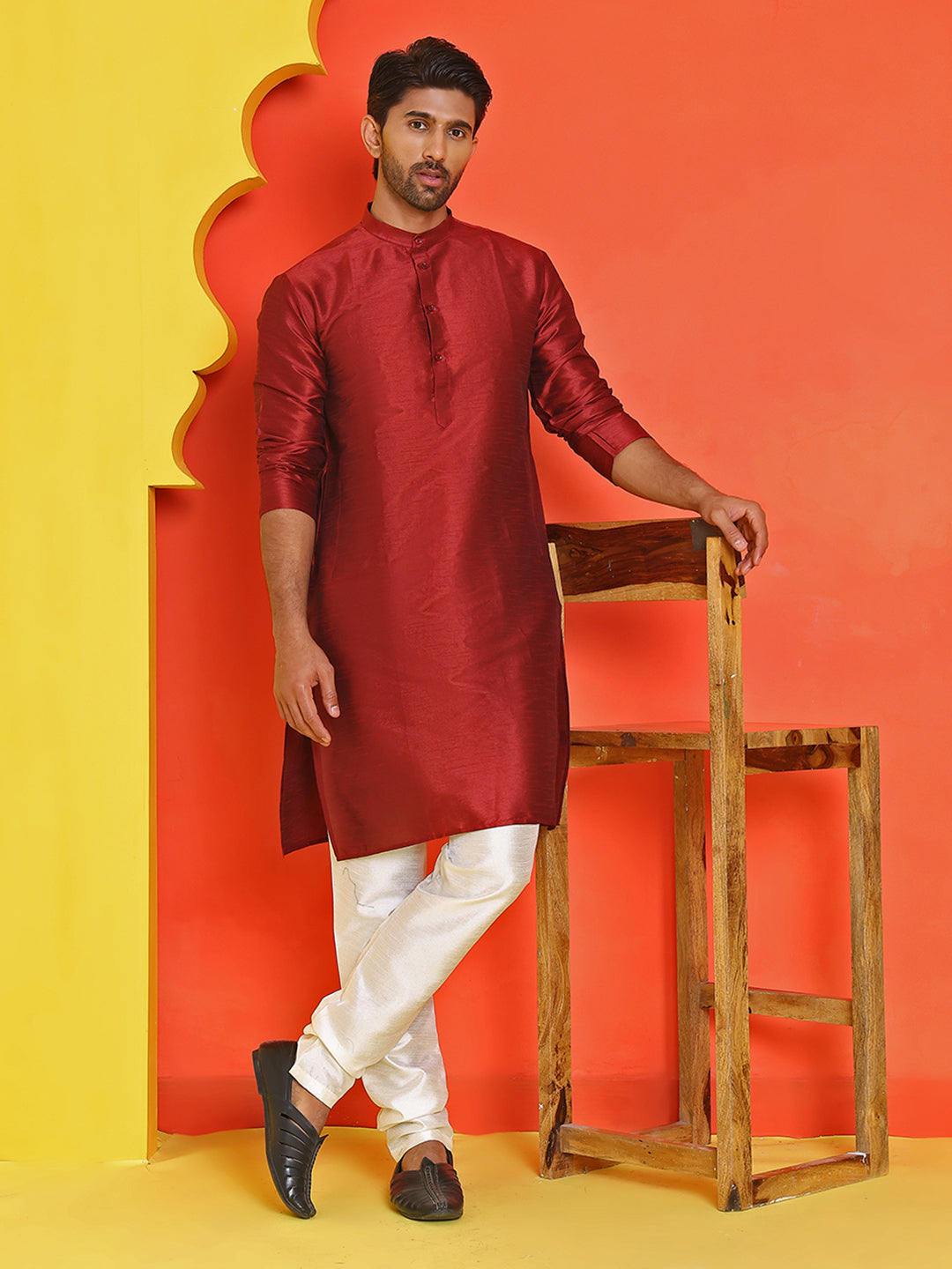 Solid Silk Kurta with Pyjamas ( JOKP P 5209 Maroon )