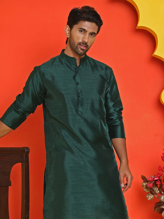 Solid Silk Kurta with Pyjamas ( JOKP P 5209 Olive )