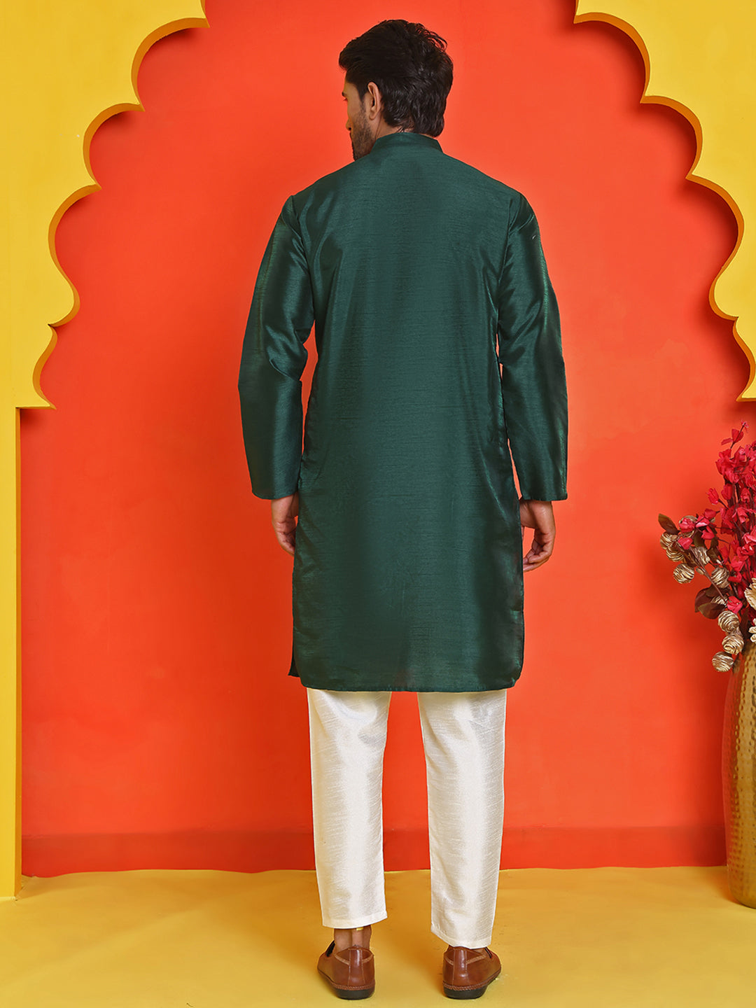 Solid Silk Kurta with Pyjamas ( JOKP P 5209 Olive )