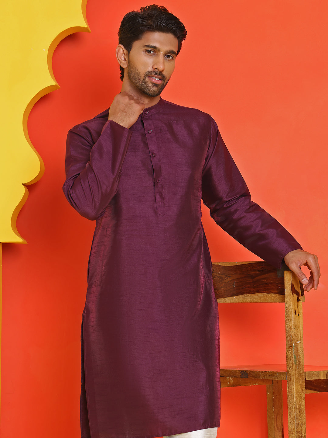 Solid Silk Kurta with Pyjamas ( JOKP P 5209 Purple )
