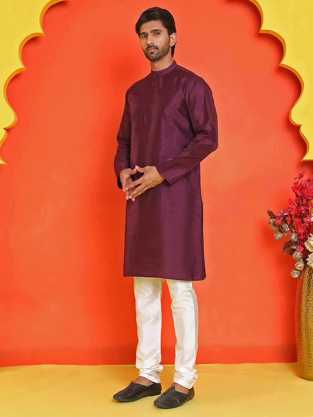 Solid Silk Kurta with Pyjamas ( JOKP P 5209 Purple )
