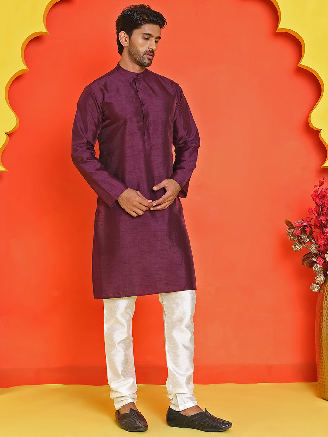 Solid Silk Kurta with Pyjamas ( JOKP P 5209 Purple )