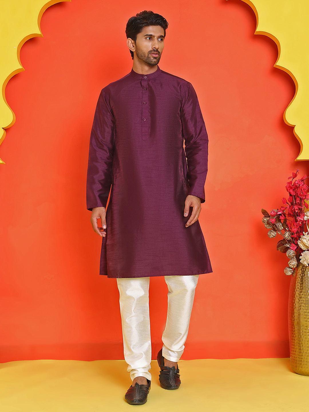 Solid Silk Kurta with Pyjamas ( JOKP P 5209 Purple )