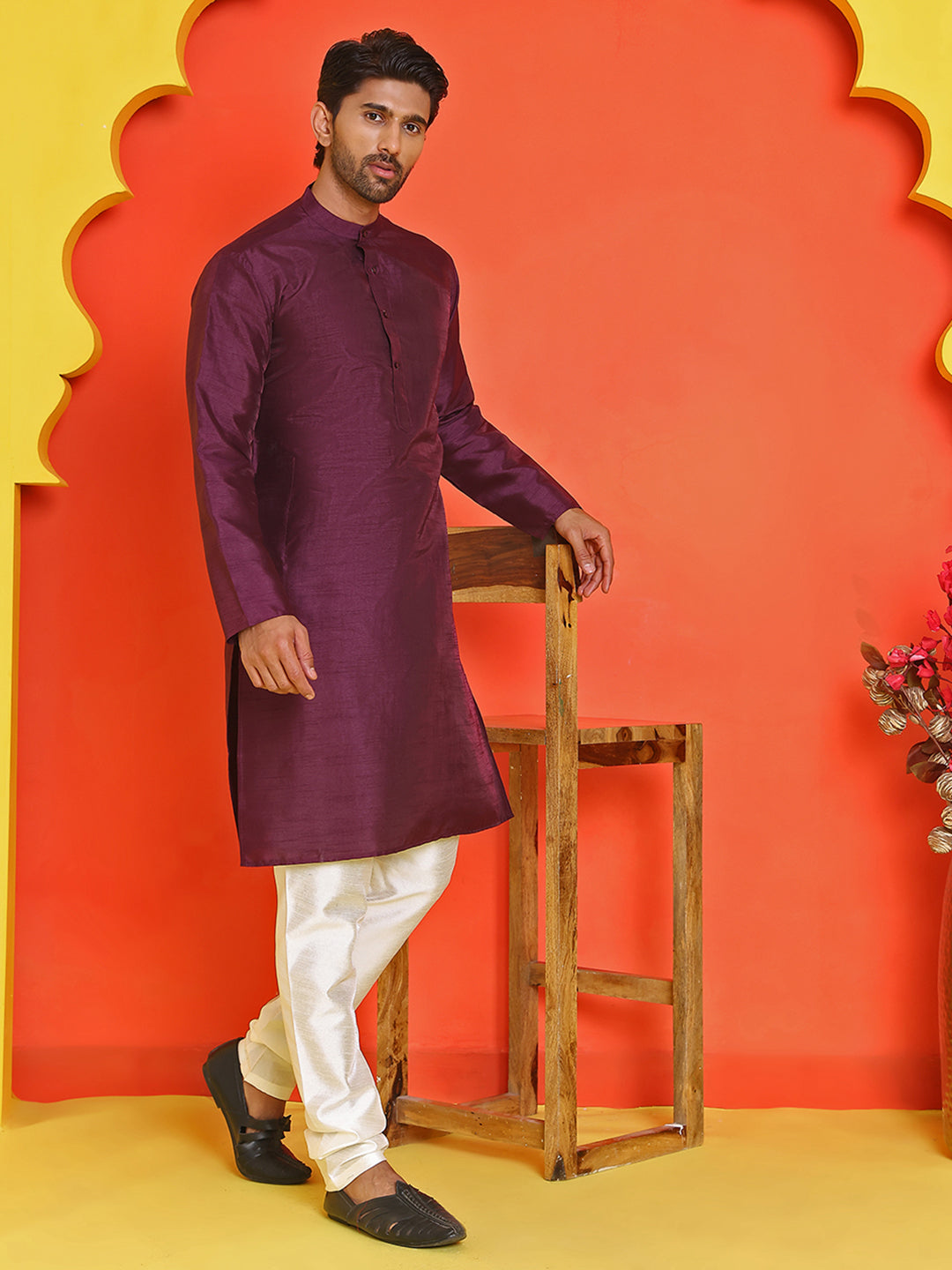 Solid Silk Kurta with Pyjamas ( JOKP P 5209 Purple )