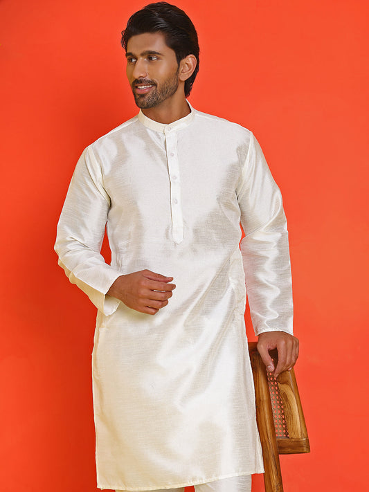 Solid Silk Kurta with Pyjamas ( JOKP P 5209 White )