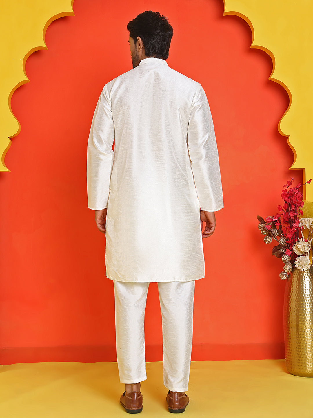 Solid Silk Kurta with Pyjamas ( JOKP P 5209 White )