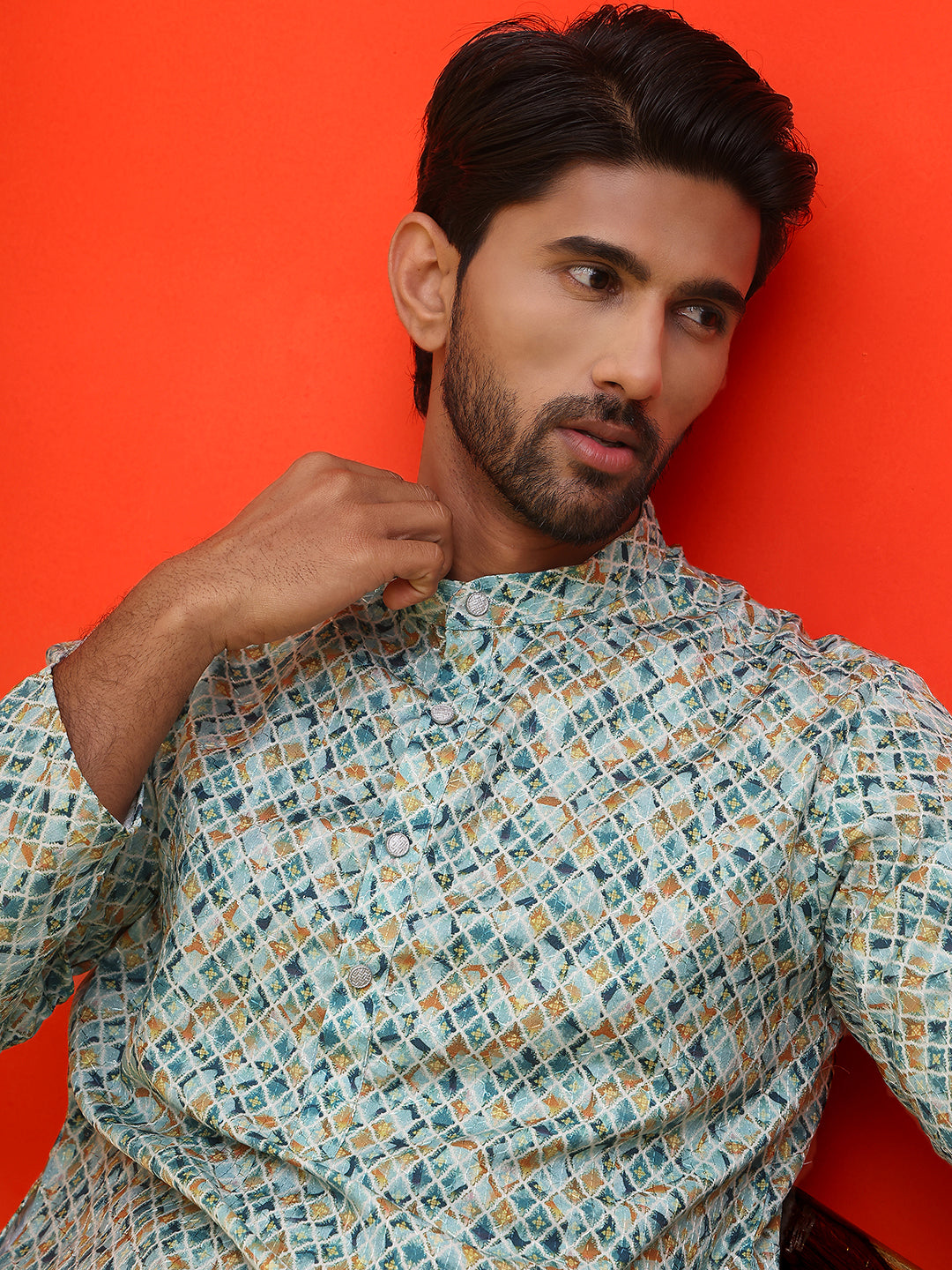 Men's Green Printed Kurta Pyjama Set ( JOKP P 5210 Green )