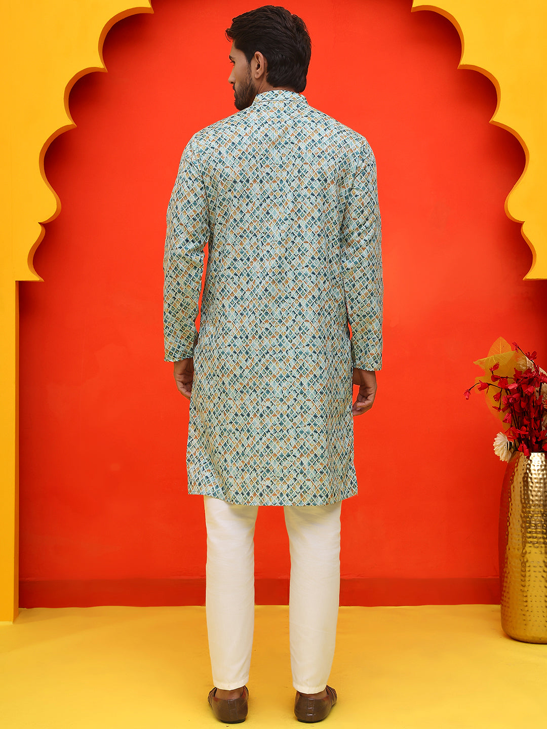 Men's Green Printed Kurta Pyjama Set ( JOKP P 5210 Green )