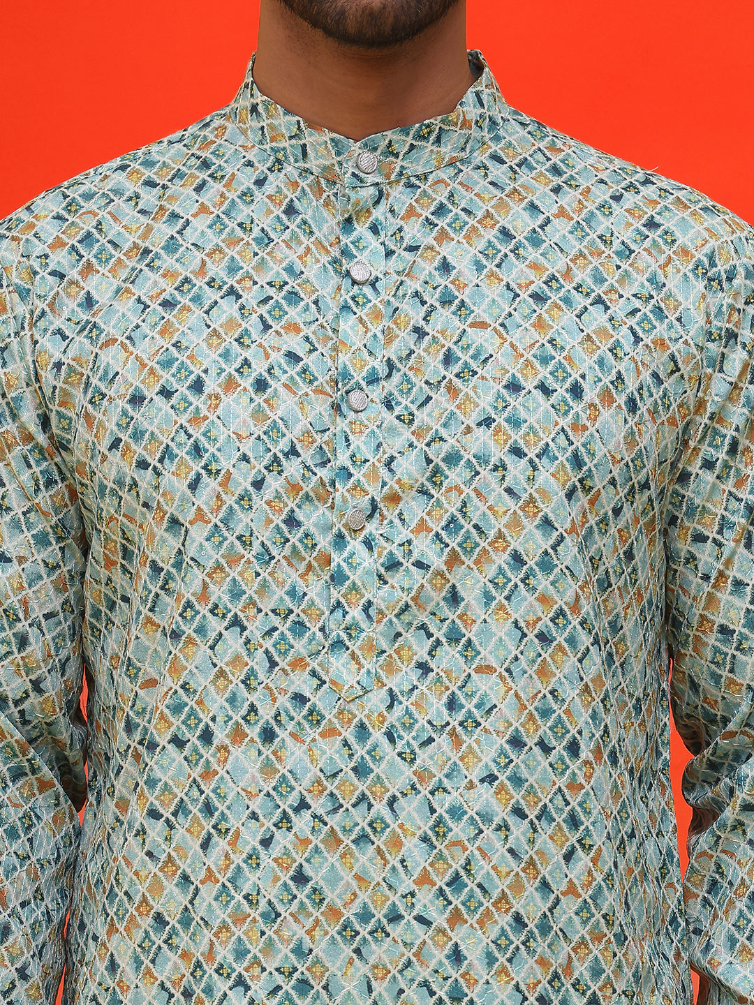 Men's Green Printed Kurta Pyjama Set ( JOKP P 5210 Green )