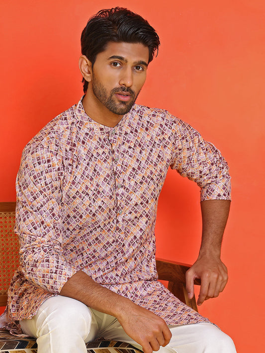 Men's Purple Printed Kurta Pyjama Set ( JOKP P 5210 Purple )