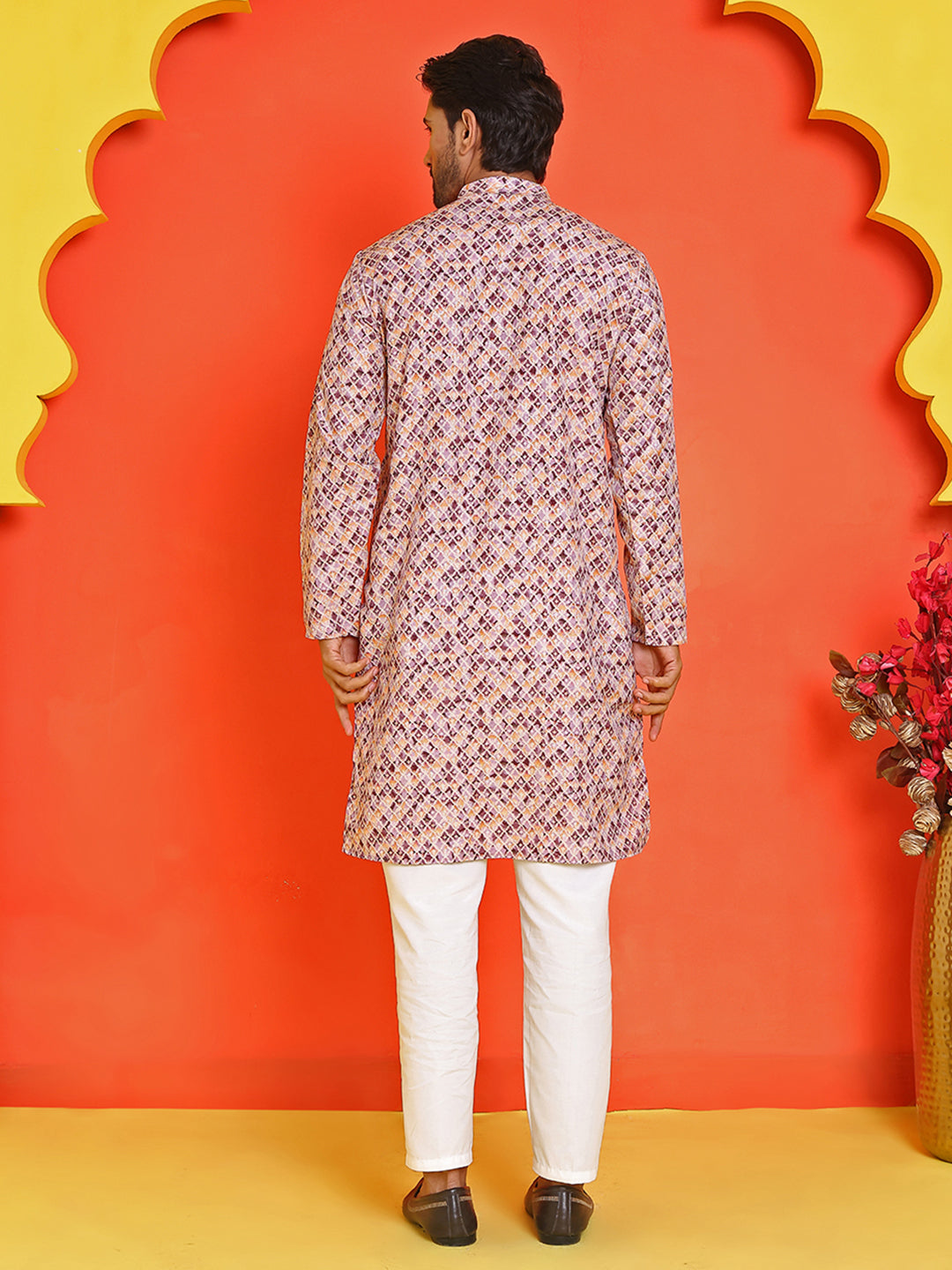 Men's Purple Printed Kurta Pyjama Set ( JOKP P 5210 Purple )