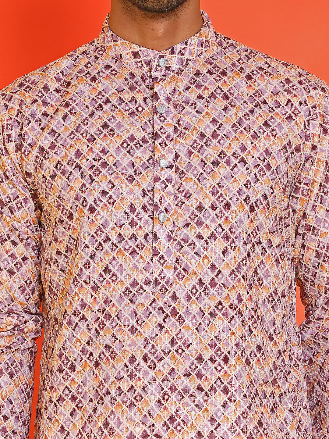 Men's Purple Printed Kurta Pyjama Set ( JOKP P 5210 Purple )