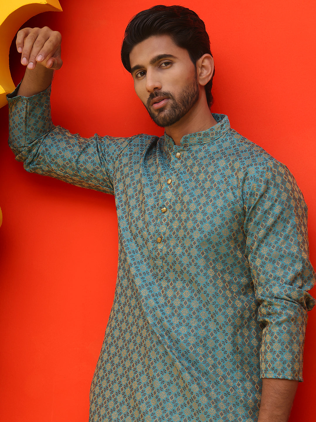 Jacquard Silk Straight Kurta Pyjama Set ( JOKP P 5211 Blue )