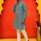 Jacquard Silk Straight Kurta Pyjama Set ( JOKP P 5211 Blue )