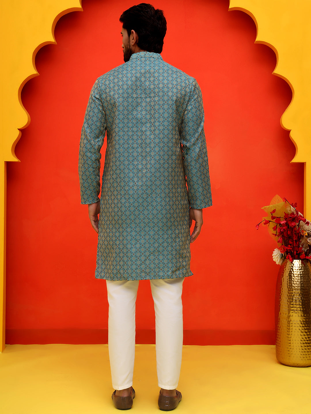 Jacquard Silk Straight Kurta Pyjama Set ( JOKP P 5211 Blue )