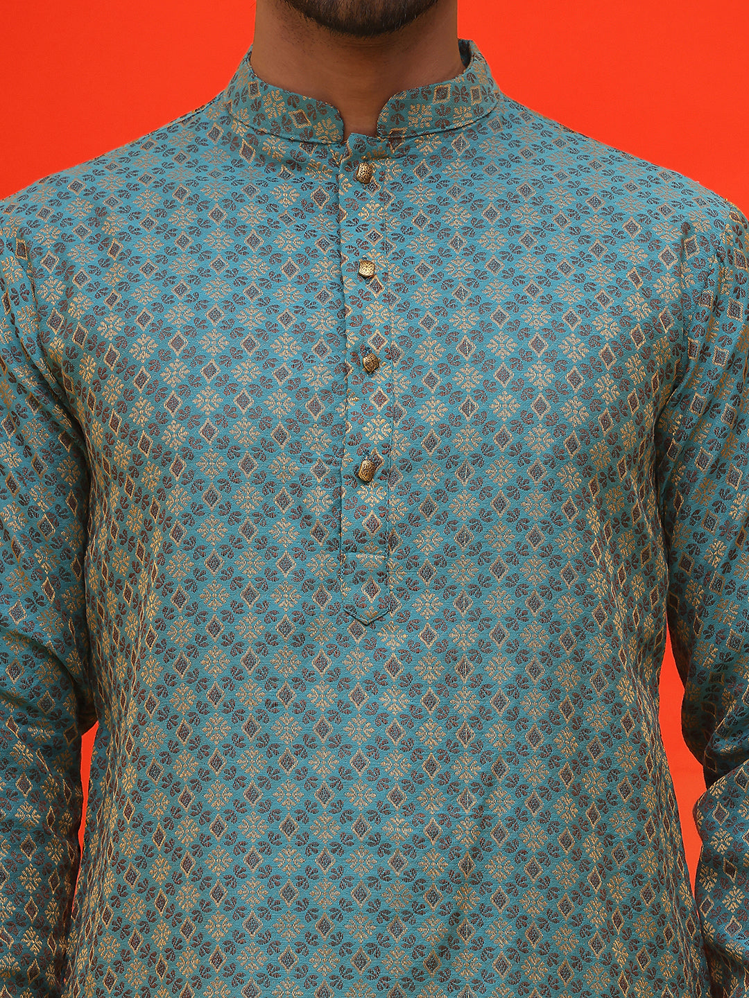Jacquard Silk Straight Kurta Pyjama Set ( JOKP P 5211 Blue )