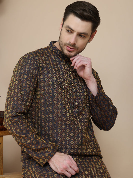 Jacquard Silk Straight Kurta Pyjama Set ( JOKP P 5211 Brown )