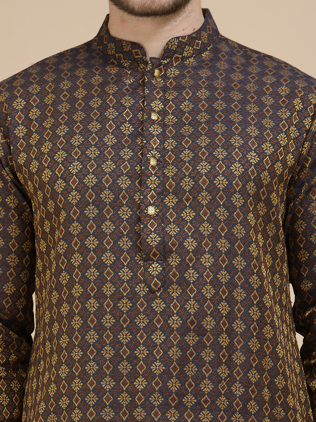 Jacquard Silk Straight Kurta Pyjama Set ( JOKP P 5211 Brown )
