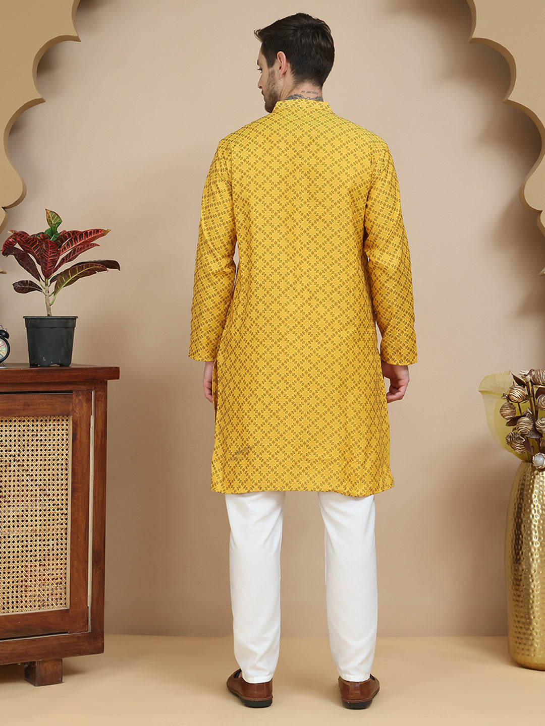 Jacquard Silk Straight Kurta Pyjama Set ( JOKP P 5211 Mustard )