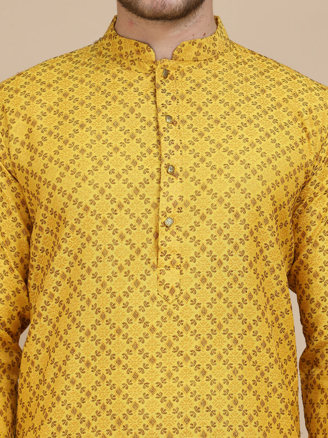 Jacquard Silk Straight Kurta Pyjama Set ( JOKP P 5211 Mustard )