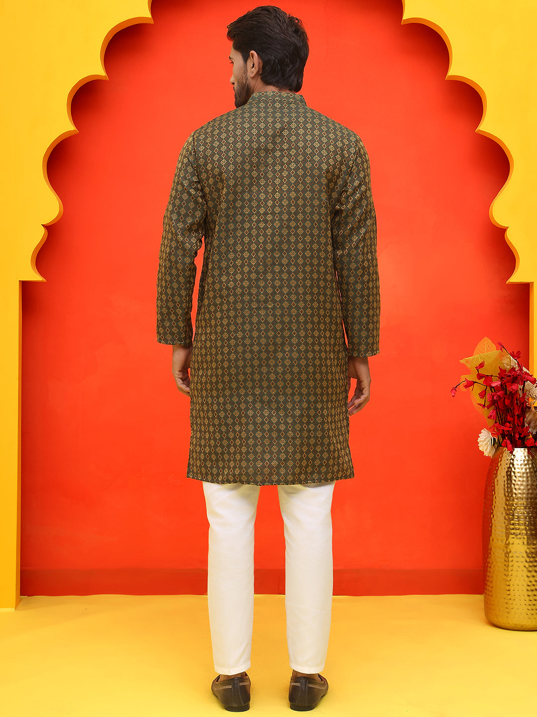 Jacquard Silk Straight Kurta Pyjama Set ( JOKP P 5211 Olive ) [FF] [K-4]