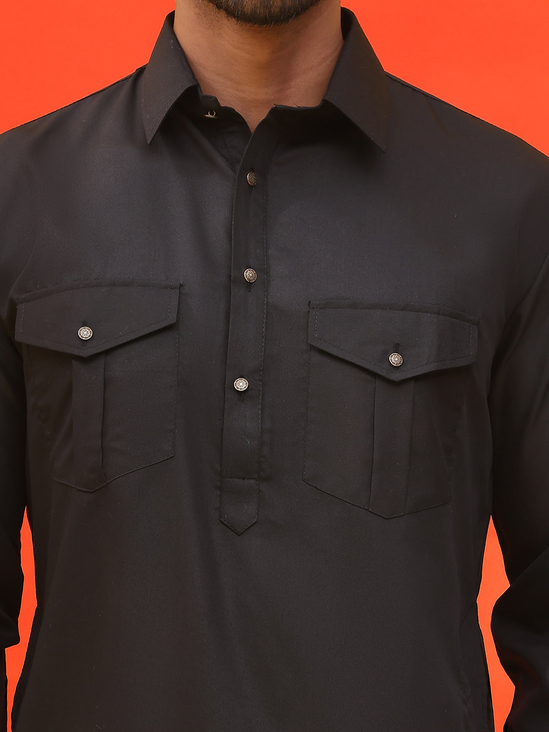 Men's Solid Pathani Kurta with Salwar ( JOKP P 5212 Black )