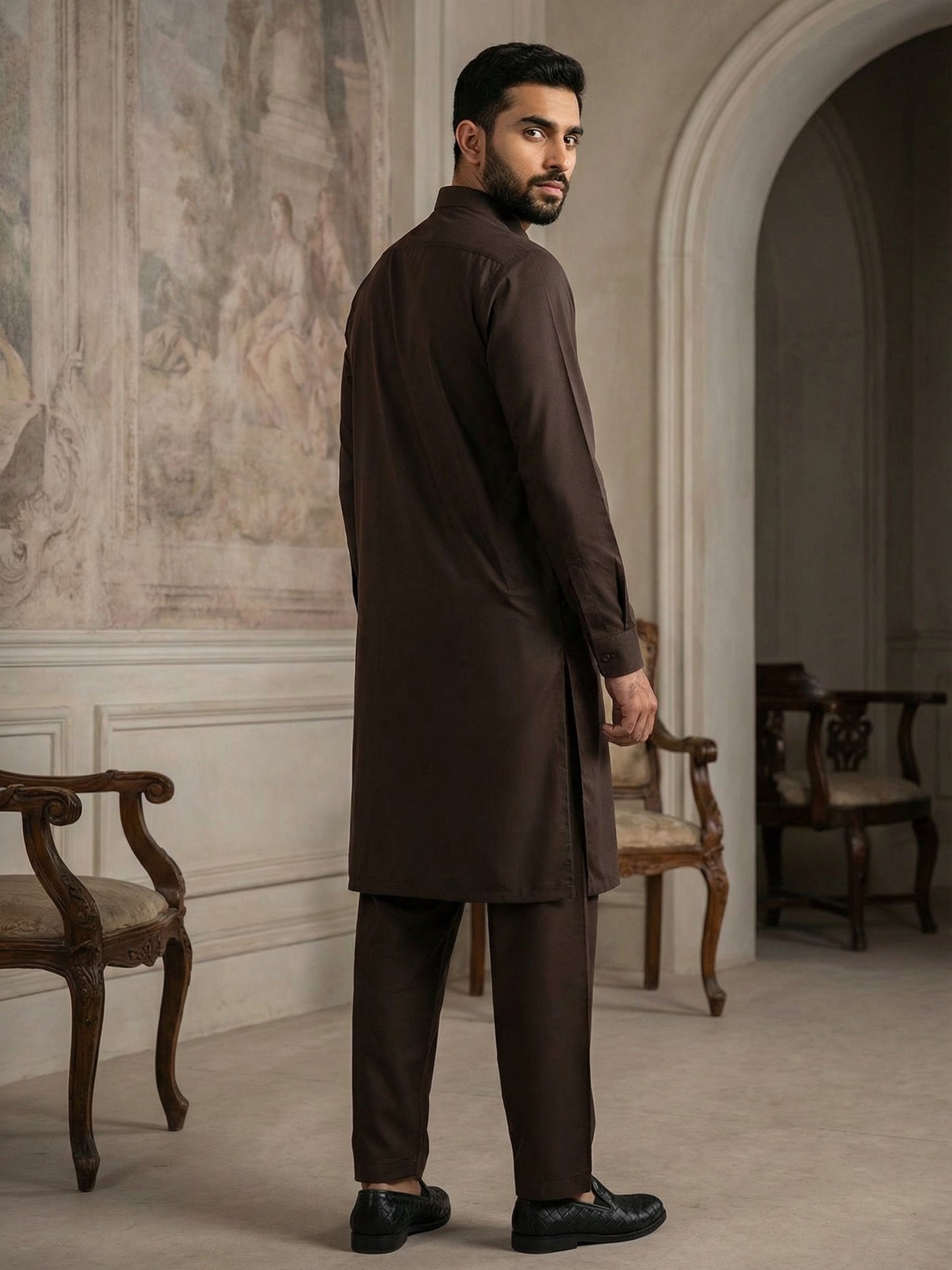 Men's Solid Pathani Kurta with Salwar ( JOKP 5212Coffee S ) [FF] [O-15-16]