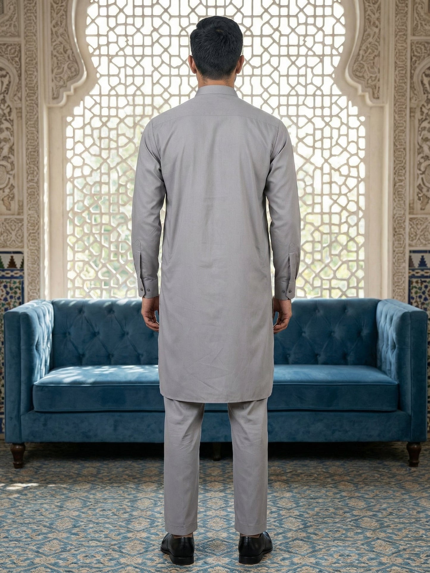 Men's Solid Pathani Kurta with Salwar ( JOKP 5212Grey ) [FF] [O-15-16]
